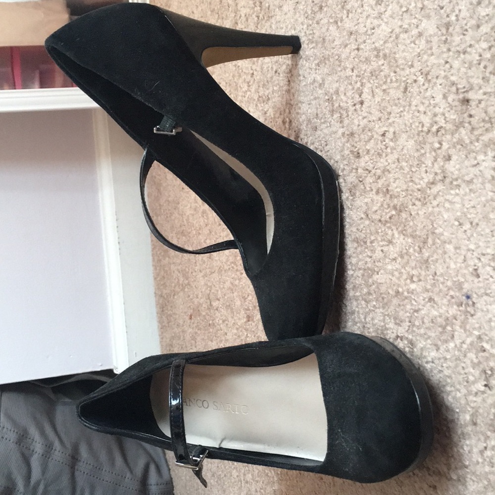 Franco Sarto suede black heels with ankle strap